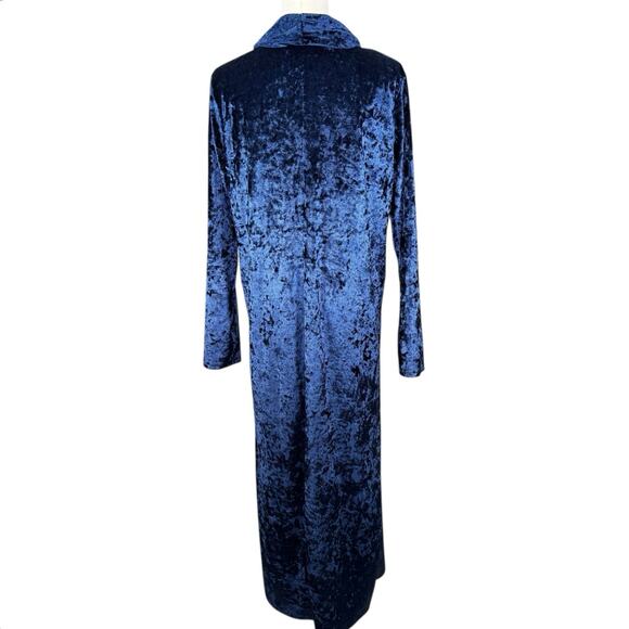 Navy Blue Jewel Tone Crushed Velvet Longline Cardigan Duster | Open Front | Sm - Picture 3 of 10